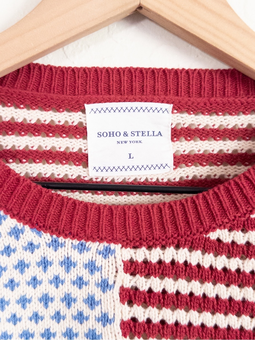 Soho & Stella American Flag Cropped Boxy Cotton Sweater Large Red White Blue - Picture 4 of 6